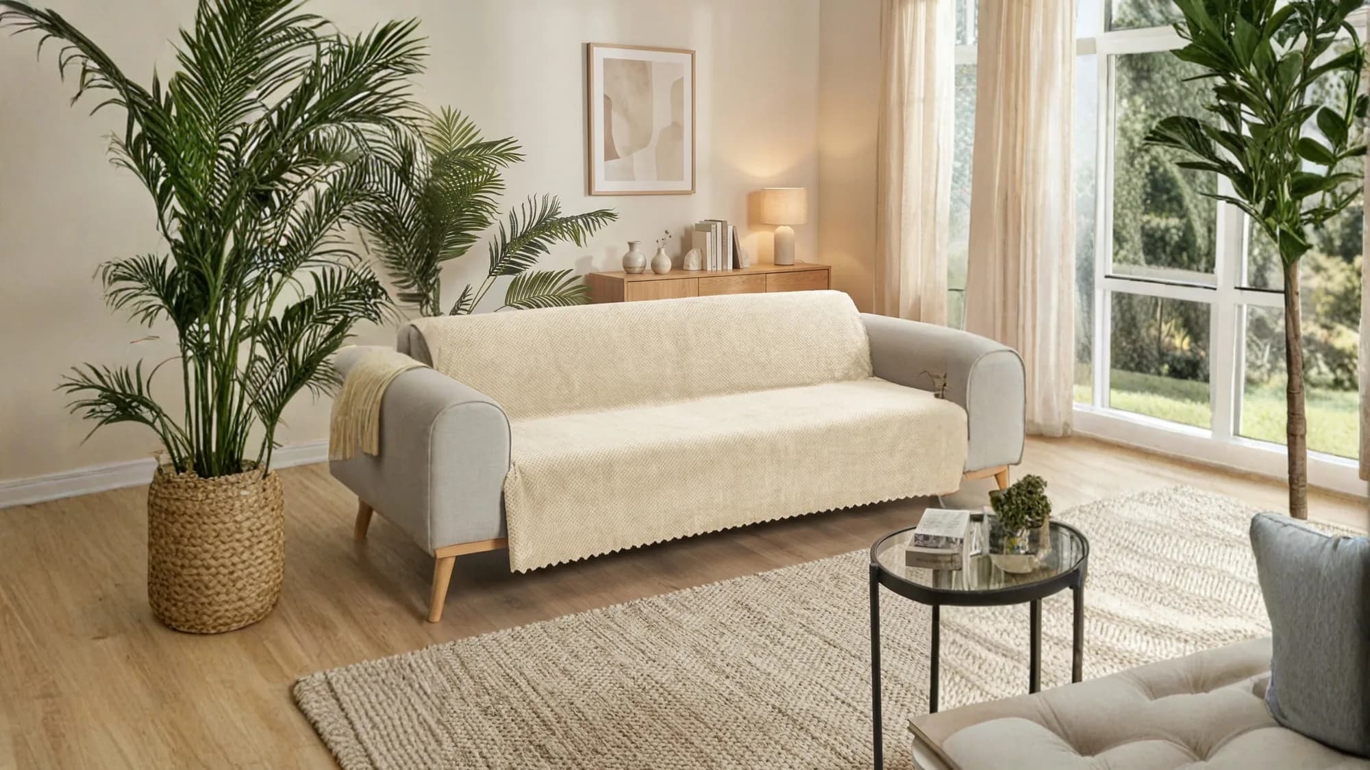 Bambu Point Koltuk Örtüsü — Beyaz